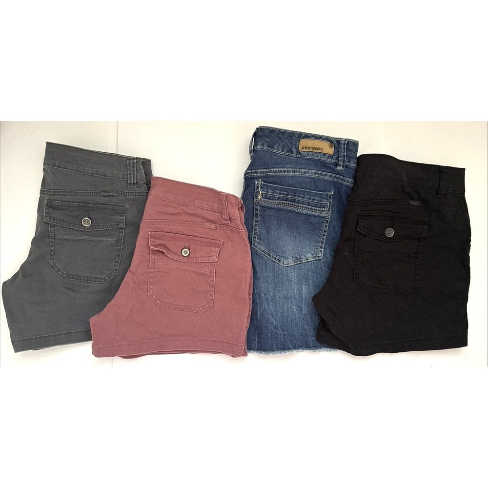 UNIONBAY Lot of 4 Jr's Shorts Denim & Color Wash 90's Y2K Button Pocket Sz 9 - Picture 2 of 12